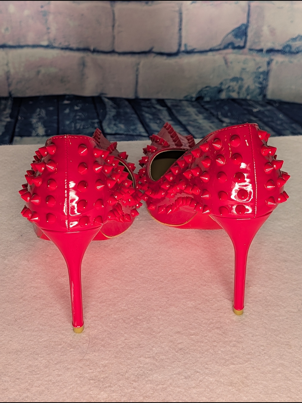 Red Studded Patent Stiletto Pumps - Women's High Heels - Picture 9 of 9